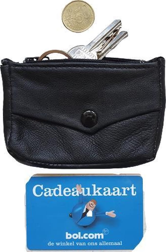 Sleutelmapje Leer Zwart - Sleuteletui - Sleuteltasje - Kleingeldmapje - Pasjesmapje - Leder