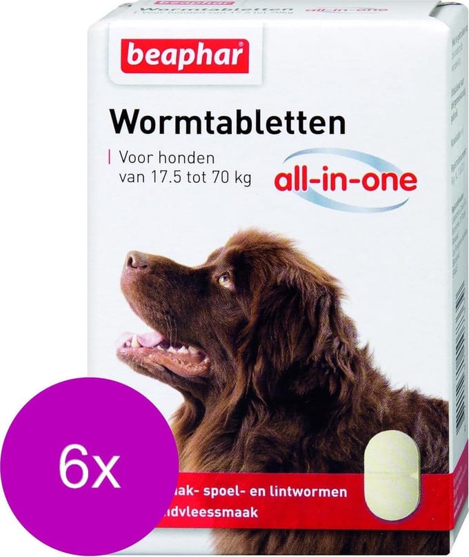 Beaphar Wormtablet All In One Hond - Anti wormenmiddel - 6 x 2 tab 17.5 Tot 70 Kg