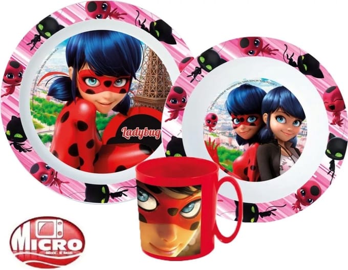 Miraculous Ladybug Ontbijtset - Lunchset - Dinerset Bord, Schaal en Beker 350ml
