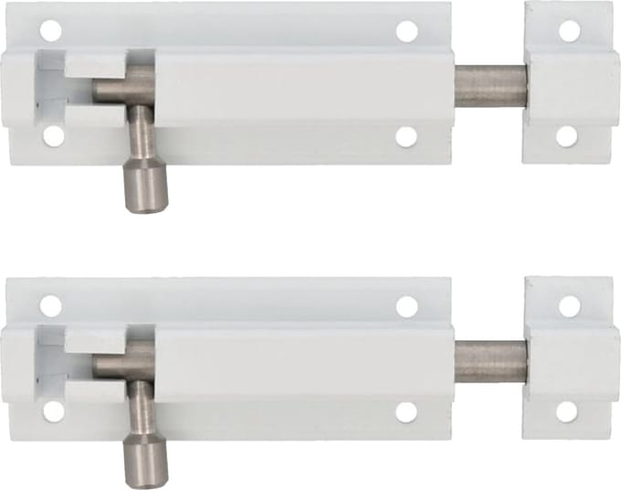 AMIG schuifslot - 2x - aluminium - 6 cm - wit - deur - schutting - raam