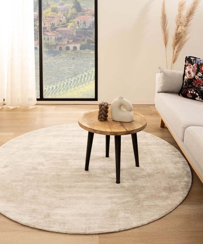 Viscose vloerkleed rond - Glamour ivoor 200