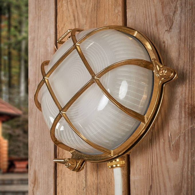 Moretti Luce Buitenwandlamp Tortuga, rond, messing-natuur/opaal