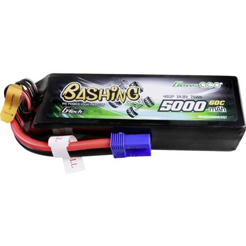 Gens ace &Tattu G-Tech 5000mAh 14.8V 4S1P 60C Lipo Battery Pack with EC5 Plug-Bashing Series