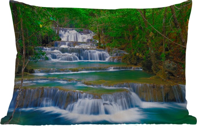 Buitenkussens - Tuin - Waterval - Bomen - Natuur - Water - Jungle - 50x30 cm