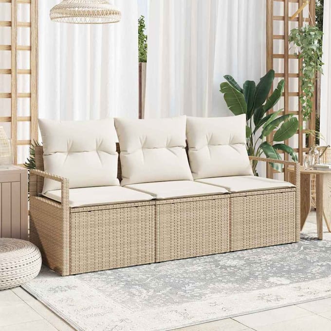 vidaXL - Tuinbank - Set - 3 - st - Beige - en - Wit - poly - rattan