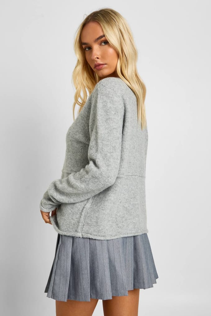 boohoo Dames Gebreide cardigan met V-hals en naaddetails | Grijs | Maat: Small