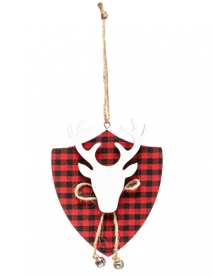 JJA - Hangende Rendierkop Tartan 14 cm voor Kerstboom