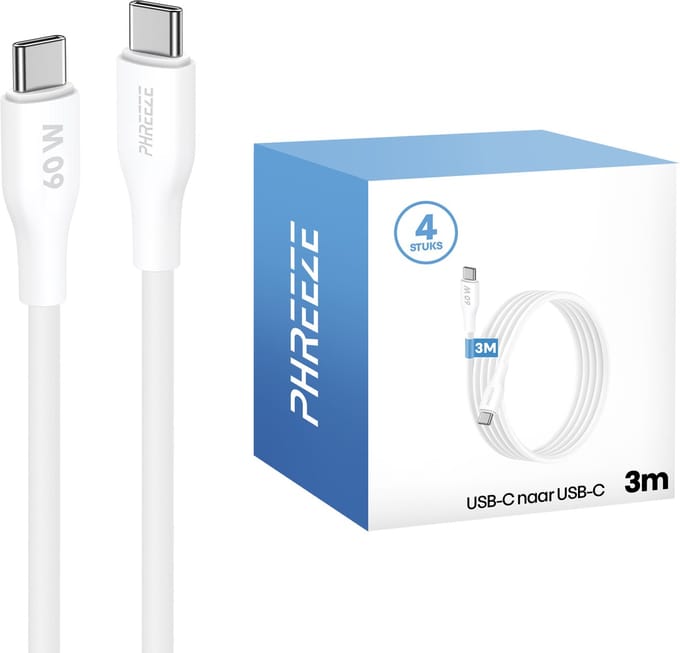 Lange usb C kabels 3 meter - 4 pack - Power delivery & pps fast charging - Usb C naar usb C - Oplaadkabel