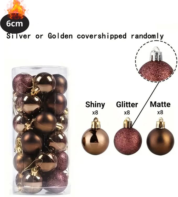 Nivard Kerstballen - Kerstversiering - Plastic - Koffie - 6 cm - 24 stuks