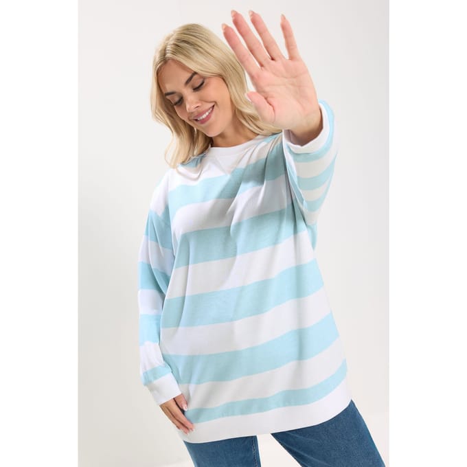 Yours Blauw En Wit Gestreept Sweatshirt Size 46