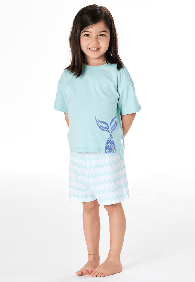 Pyjama korte golven vis turquoise - Kids Nightwear 140