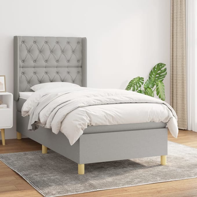 vidaXL - Boxspring - met - matras - stof - lichtgrijs - 80x200 - cm