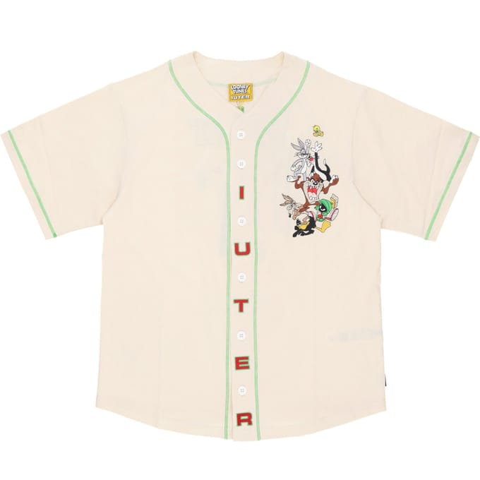 Looney Tunes honkbalshirt voor heren, cremekleurige knopenjas