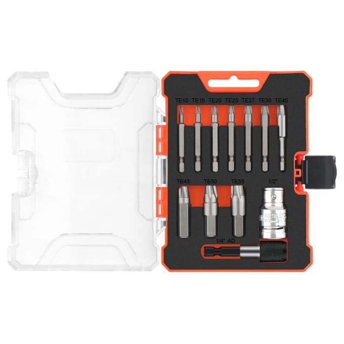 12-delige set voor het verwijderen van beschadigde schroeven, verwijderaar voor schroeven met een gesleten kop, moeren en bouten, boorgereedschap 12 Pcs