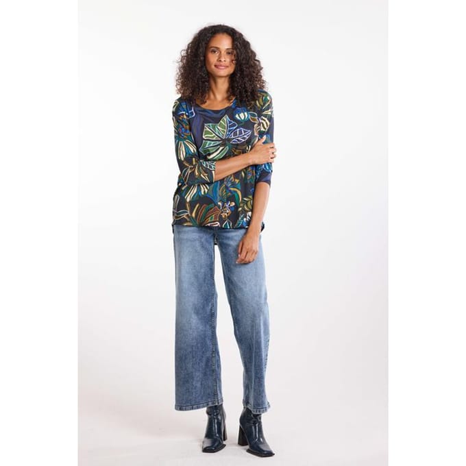 DIDI Dames Loose tee Easy 3/4 Blue Meadow print maat 42