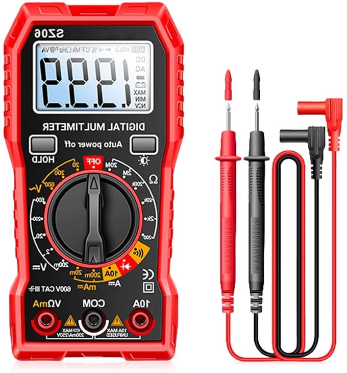 Digitale multimeter - Spanningsmeter Ampèremeter - Elektrische metingen - LCD scherm met achtergrondverlichting - 600 V - Rood