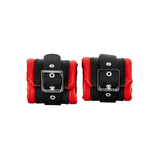 Rimba - Handboeien Luxe Gevoerd Leer - Zwart/Rood