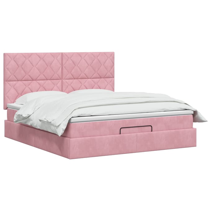 vidaXL - Ottoman - bed - met - matras - met - hoofdeinde - Roze - 160 - x - 200 - cm - Fluweel