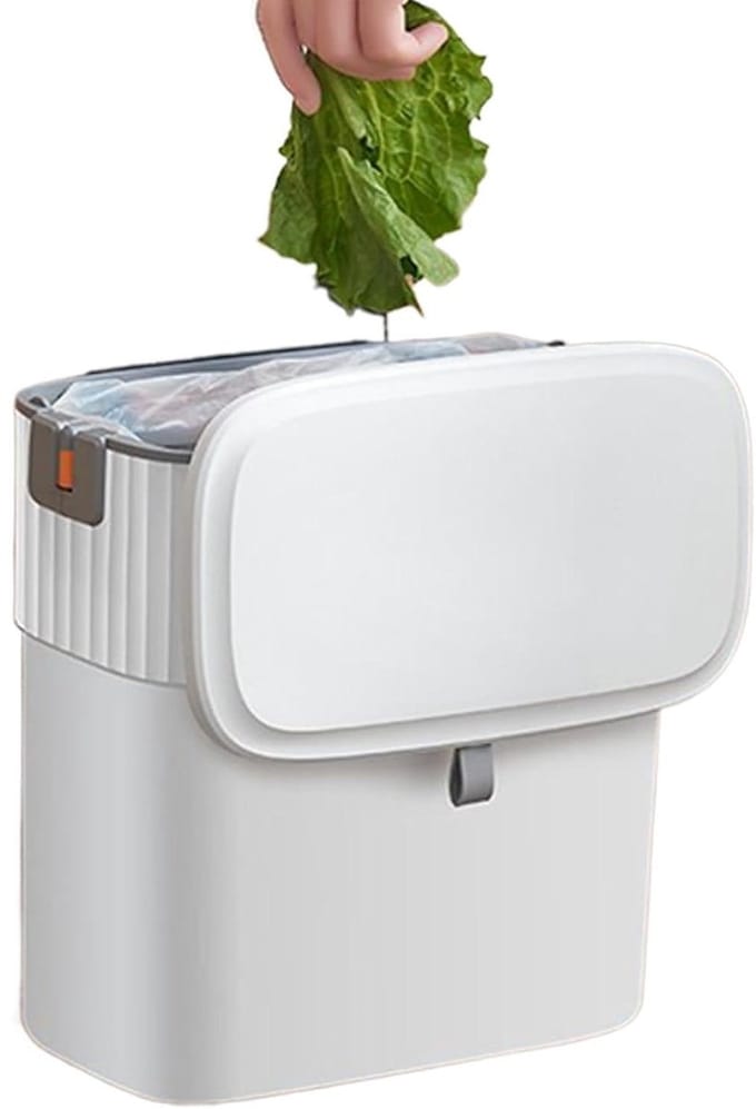 Keukenprullenbak Ophangbaar - Afvalbak Mand - Afvalbeheer Thuis - Dubbele Verse Afdichting - 7 Liter Capaciteit - Wit