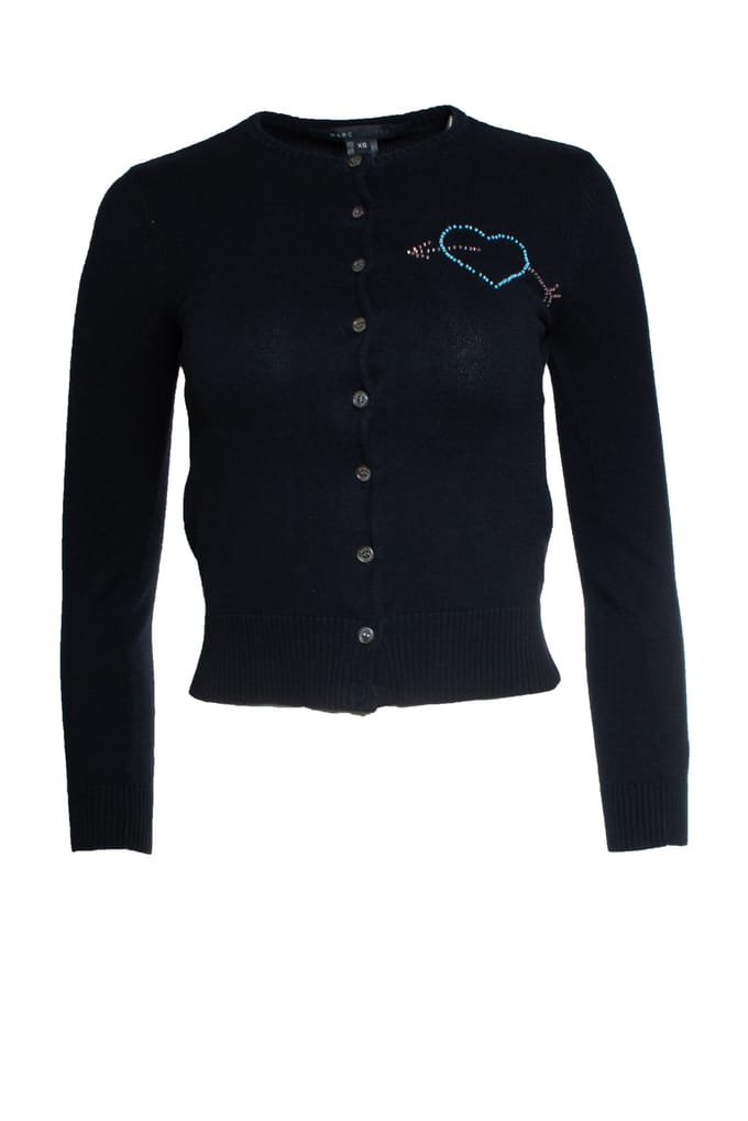 Marc Jacobs, gebreide cardigan met hart van kralen