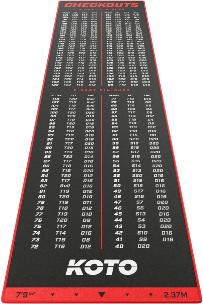 KOTO - Carpet Checkout Dartmat - Rood 237 x 60 cm - Score Indicator - Antislip