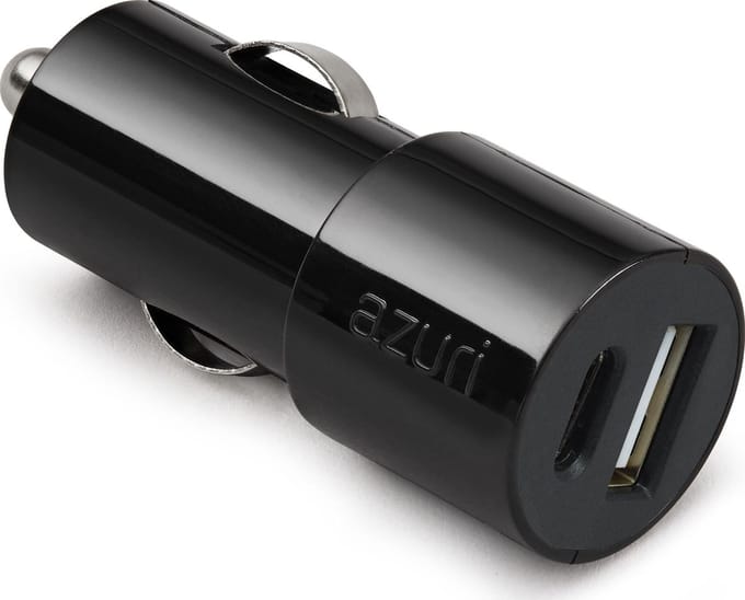 Azuri autolader met USB type C en USB type A poort - 30W - Universeel - Zwart