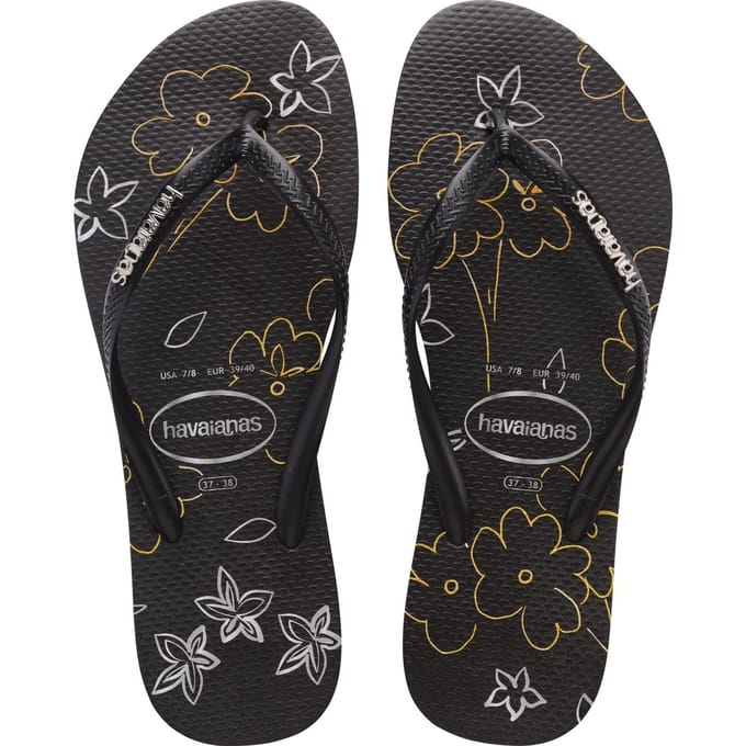 Havaianas - Maat 39/40 -Slim Metallic Print Dames Slippers - Black/Black/Black