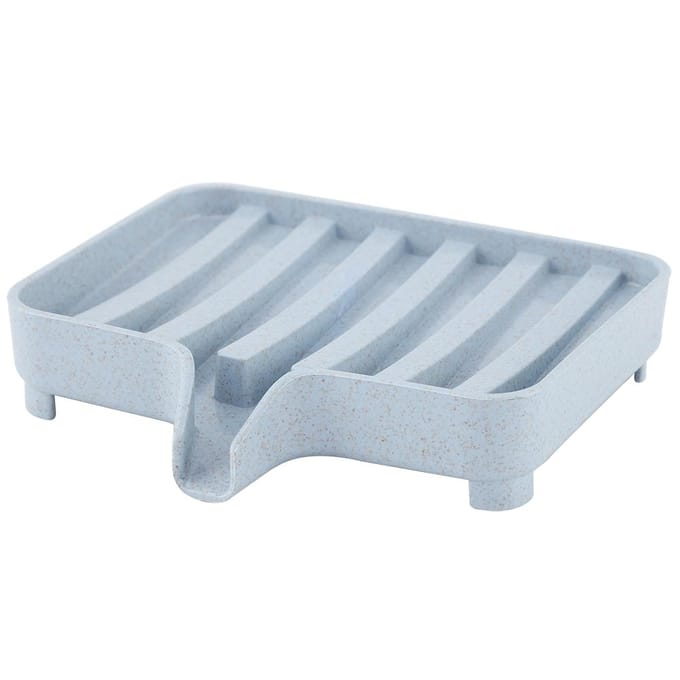 Boîte de rangement pour savon et éponge en paille de blé pour salle de bain et cuisine (Bleu) white