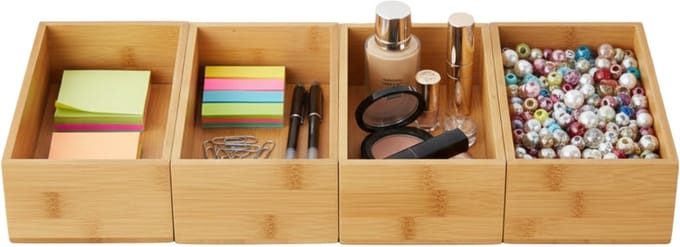 Gerimport Lade organizer - 4x - bamboe hout - 25 x 15 x 7 cm - bakje - kast sorteerbakje