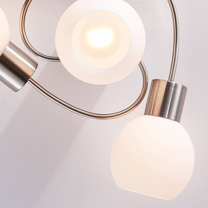 Lindby - plafondlamp - 4lichts - Glas, metaal - H: 17.5 cm - E14 - wit, nikkel gesatineerd