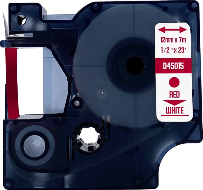 DULA Dymo D1 45015 - S0720550 - Compatible label tape - 1 lettertape - Rood op wit - 12mm x 7m