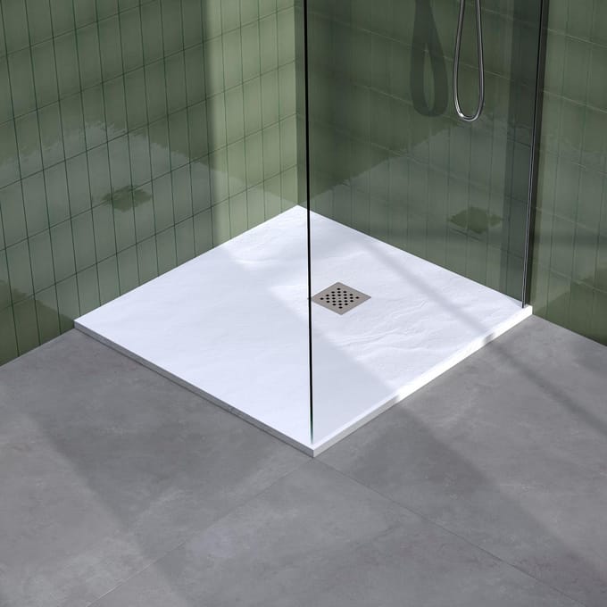 Brauer Asteroid Douchebak - 100 x 100 cm - Mineraalmarmer - Mat Wit - Antislip - Antibacterieel
