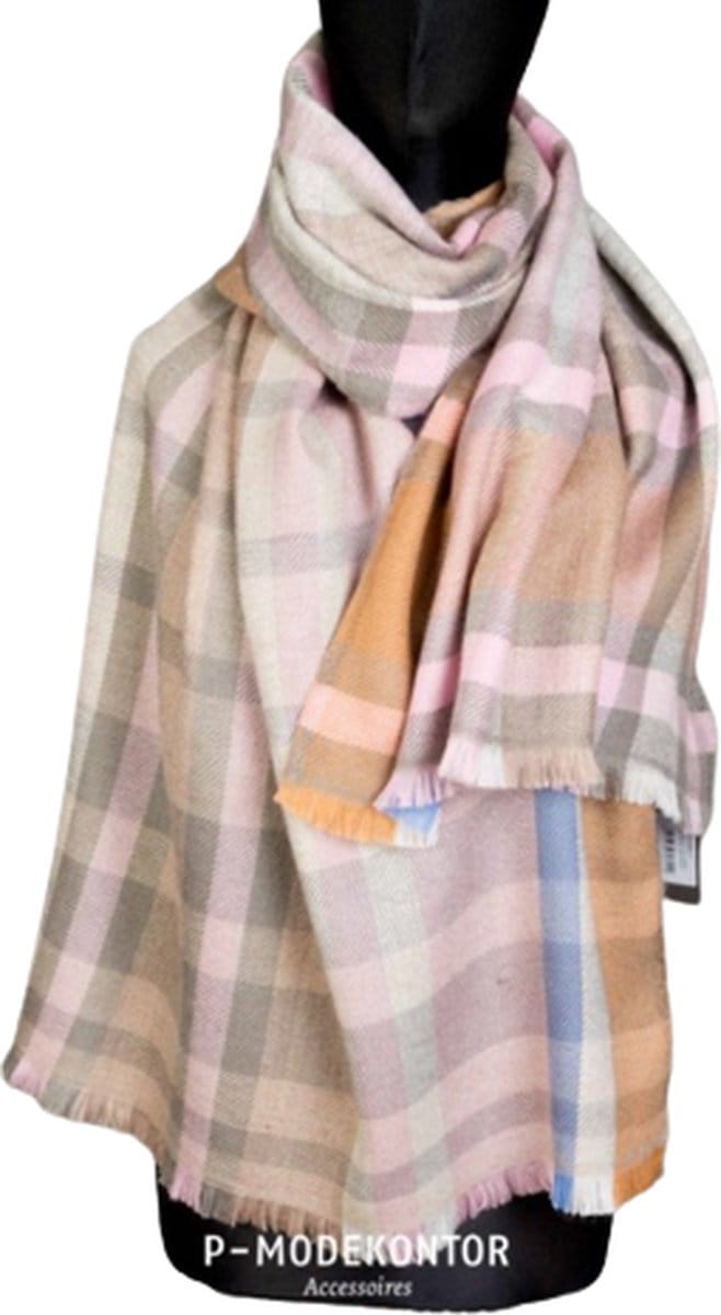 Winter Sjaal Dames Sjaal Roze-Beige Geruit