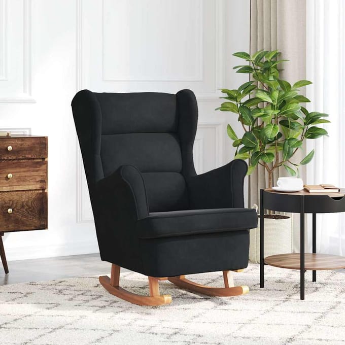 vidaXL - Schommelstoel - met - oorleuning - zwart - fluweel - massief - hout