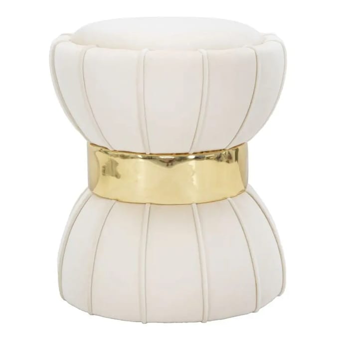 Poef Flower Creme Velours Goud Ø 40x44 cm