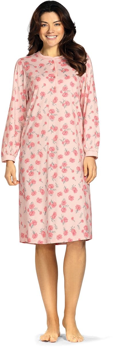 Comtessa - Klassiek dames nachthemd - Lange mouw - Zalmroze - Maat 42