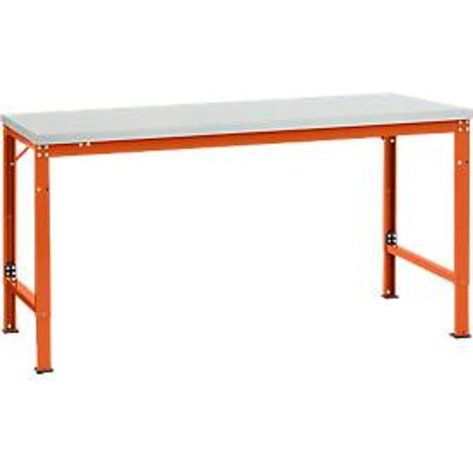 Manuflex basistafel UNIVERSAL Speciaal, 1750 x 1000 mm, melamine lichtgrijs, roodoranje