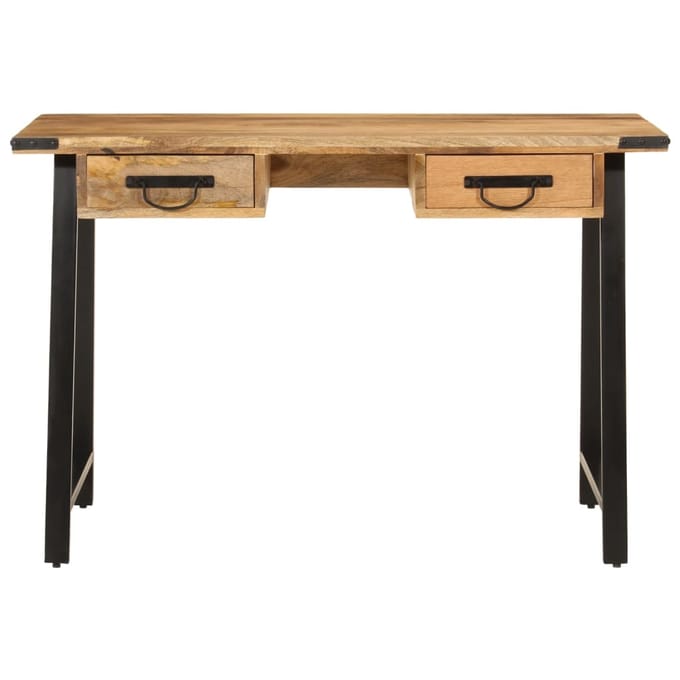 vidaXL - Bureau - met - lades - 105x55x70 - cm - massief - mangohout - en - ijzer