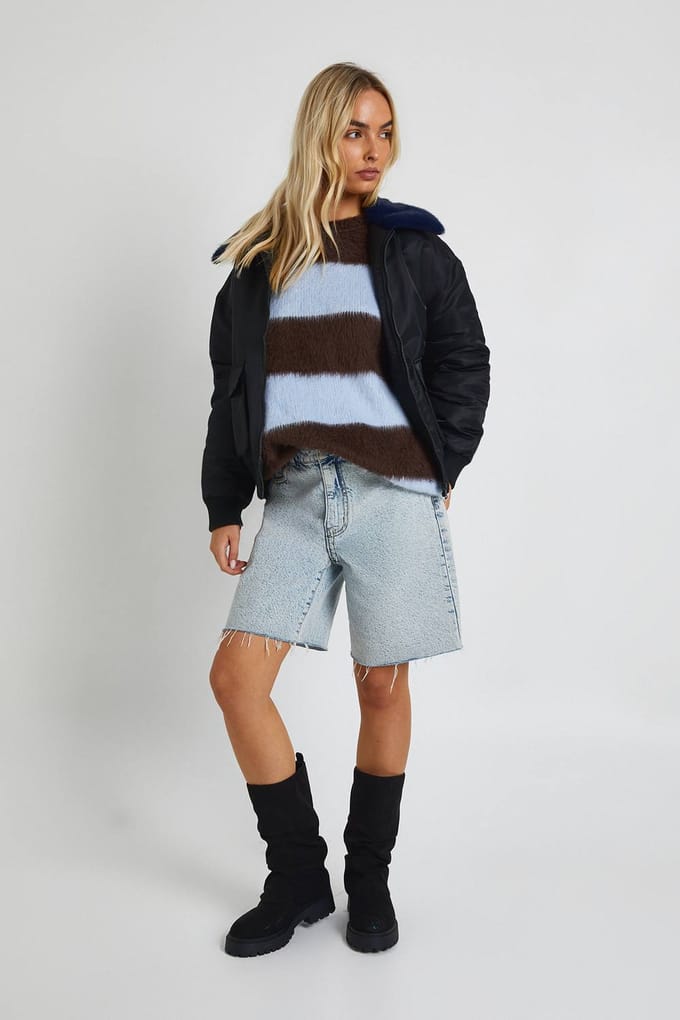 boohoo Dames Bomberjack met nepbontafwerking | Black | Maat: 8