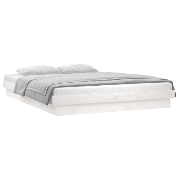 vidaXL - Bedframe - LED - massief - hout - wit - 135x190 - cm