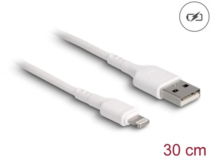 Delock 87866 USB-laadkabel USB 2.0 Apple Lightning stekker, USB-A stekker 0.30 m Wit