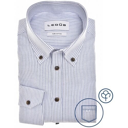 Ledûb Overhemd Oxford Cotton Vertical Stripe Button-Down Midden Blauw / male