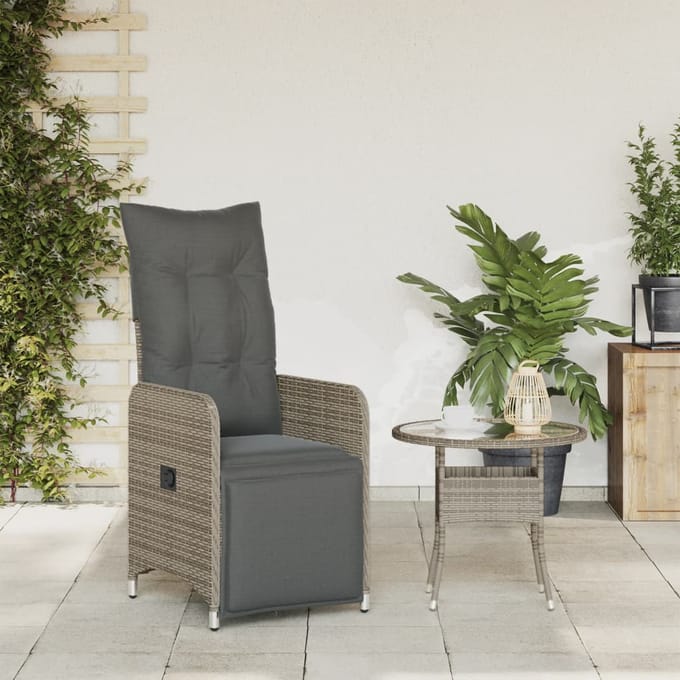 vidaXL - Tuinstoel - verstelbaar - met - kussens - poly - rattan - grijs
