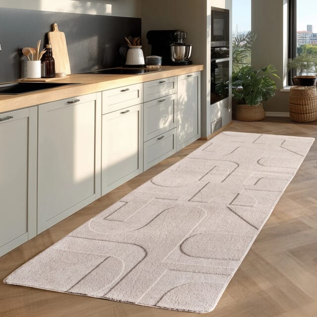 Japandi Vloerkleed - Hoogpolig - Scandinavisch Design - 3D-Effect - Creme- 80x250 CM