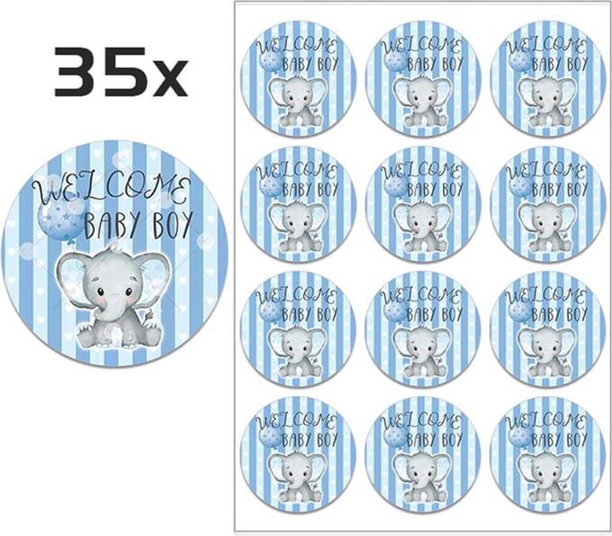 DW4Trading Geboorte Sticker Welcome Baby Boy - Envelop - Sluitsticker -  Babyshower - 35 Stuks – Ø 3,5 cm