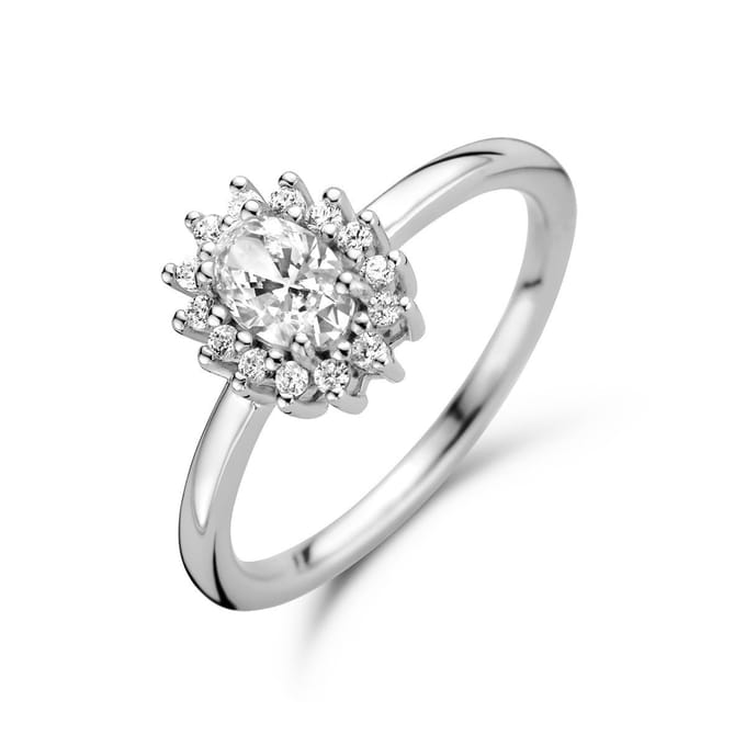 Gerhodineerd Zilver Ring Met Zirkonia Halo 1336558