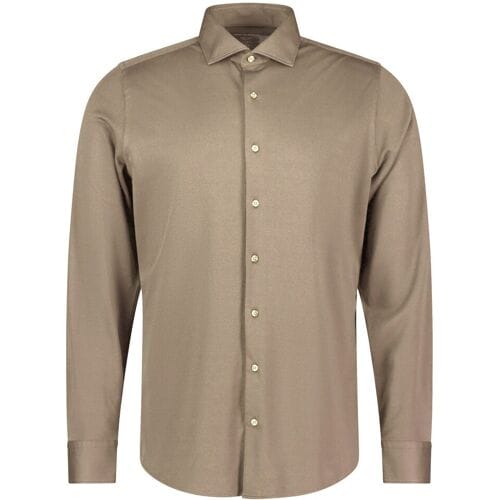 Roy Robson Overhemd Solid Color Cotton Blend Tonal Buttons Licht Bruin / male