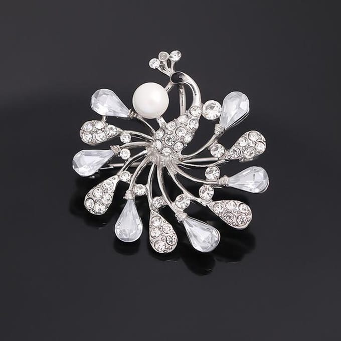 Broche en forme de paon, ornée de strass de haute qualité, idéale pour les vêtements gray