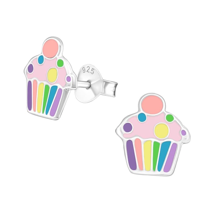 Oorbellen meisje cup cake - snoep - zilver - roze