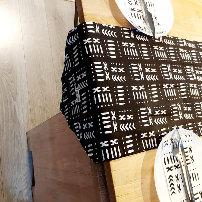 Handmade Table Runner | 160x35cm | African Print "Mudcloth" Bogolan Inspired Print Table Runner Made from 100% African Print Fabric |